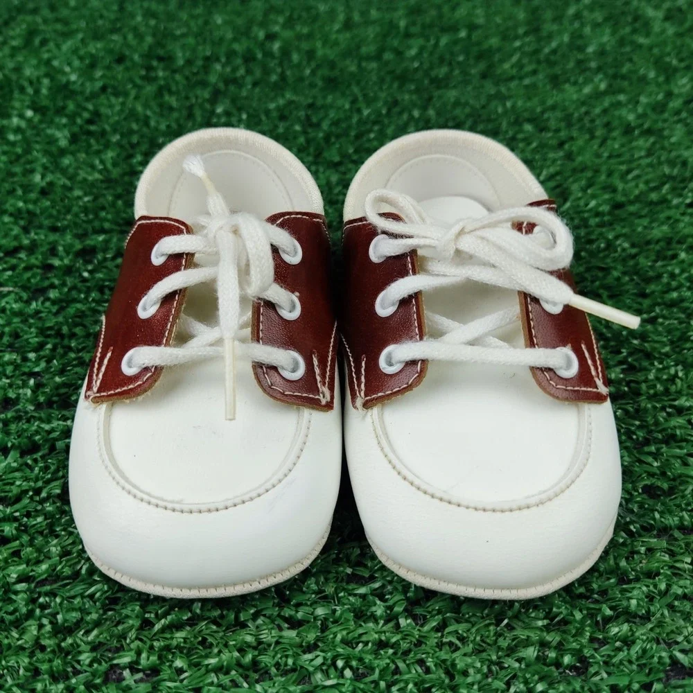 Unbranded Saddle Shoes Unisex Kids Size 2 White Brown Oxford Lace Up Pre-Walker